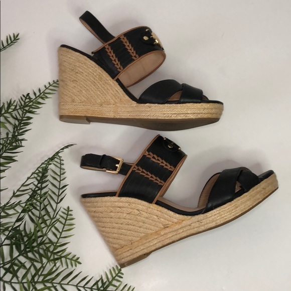Tommy Hilfiger Black & Gold espadrille Wedges - Picture 3 of 9